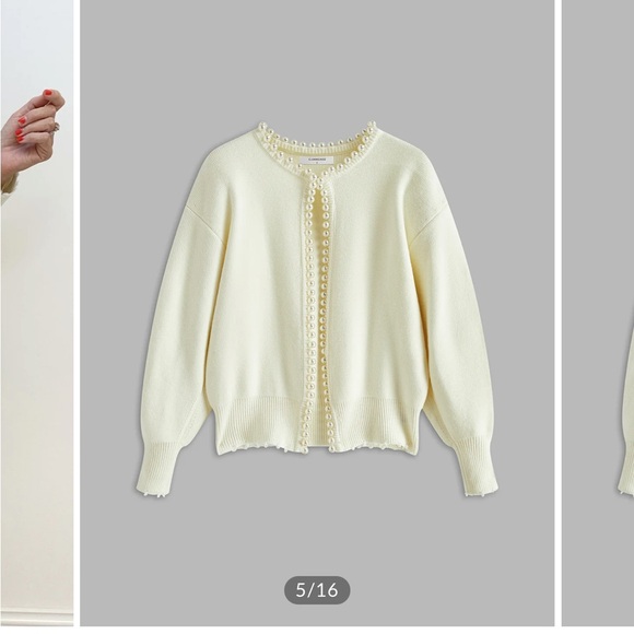 Commense cream cardigan with pearl trim and ripped hems size small - Picture 3 of 7